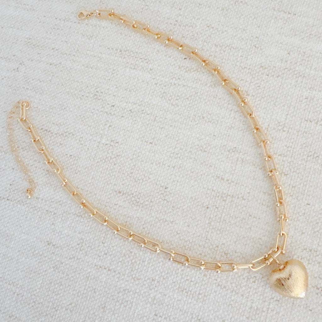 Brushed Heart Pendant U Chain Necklace