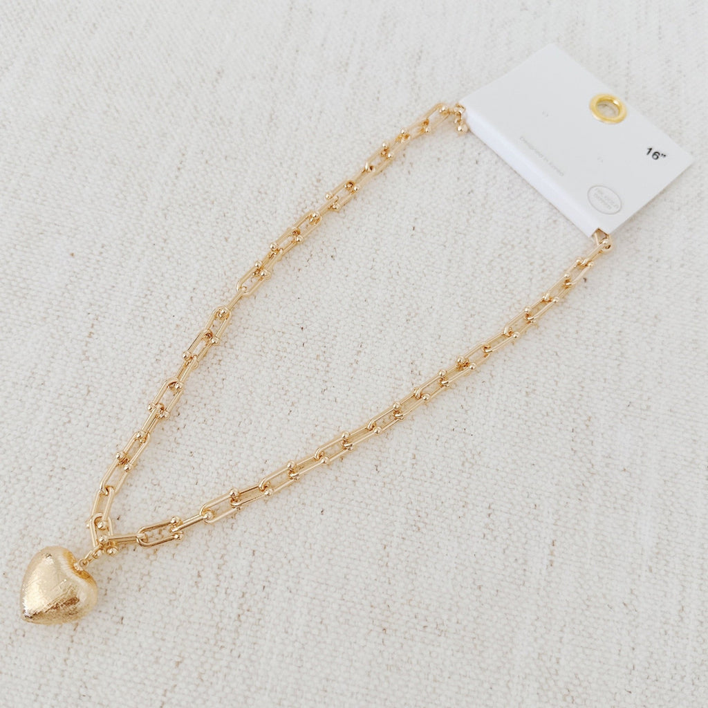 Brushed Heart Pendant U Chain Necklace