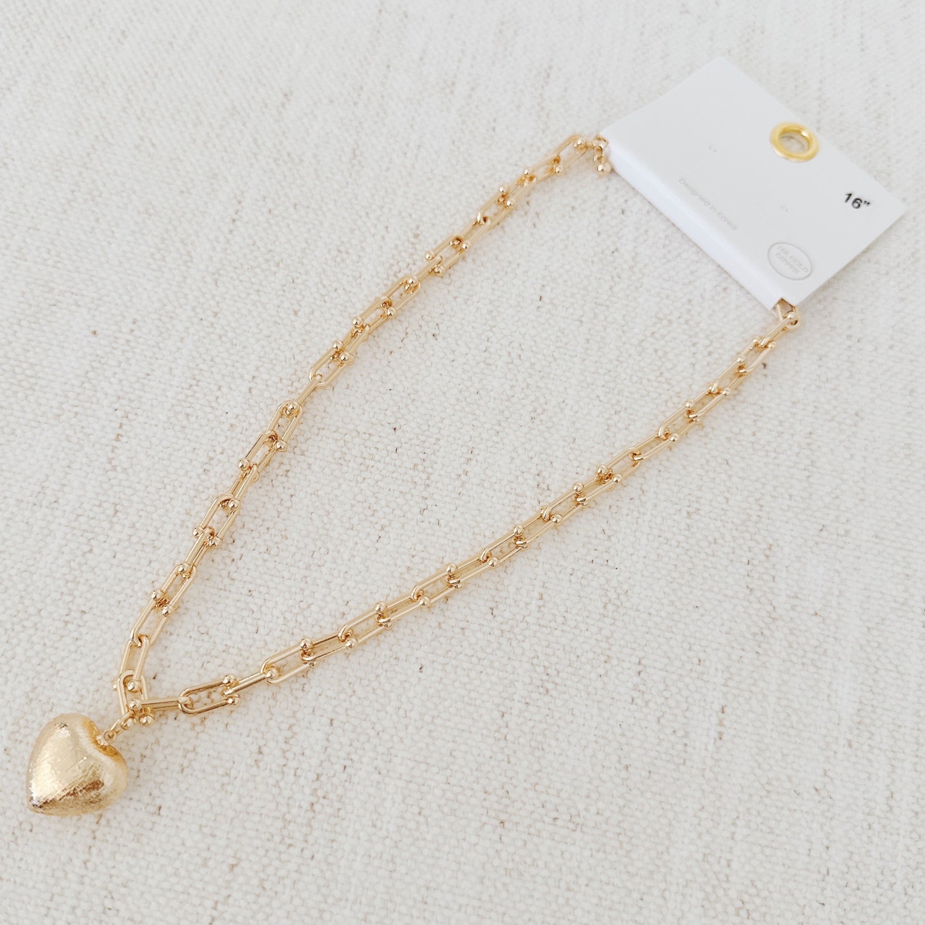 Brushed Heart Pendant U Chain Necklace