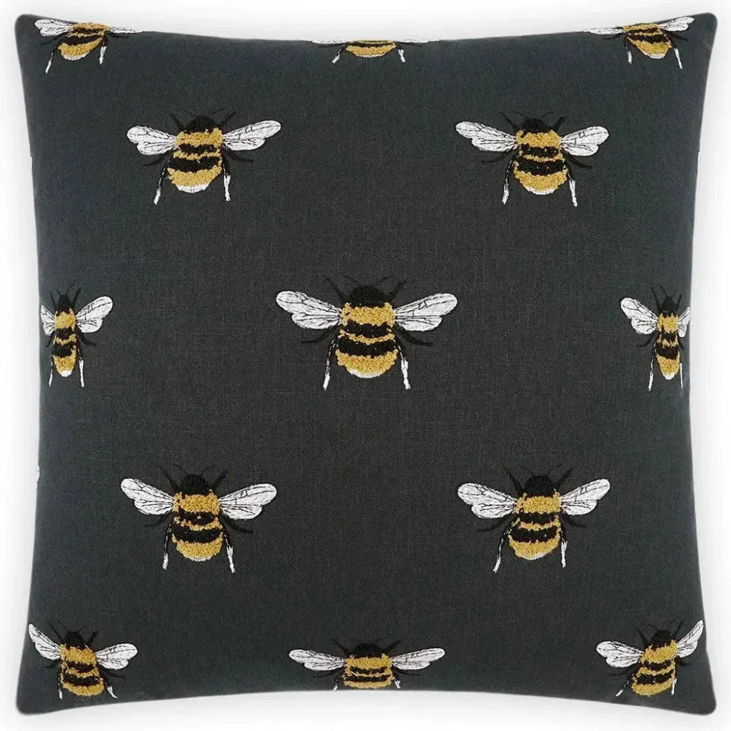 Busy Bee Charcoal Black Throw Pillow With Insert