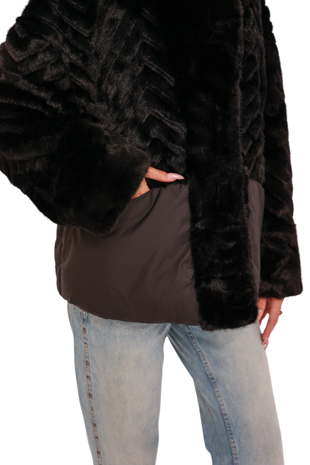 Kaia Eco-Fur Down Fill Coat in Black