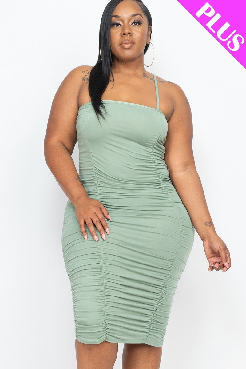 Double Ruched Front And Ruched Back Detail Mini Dress
