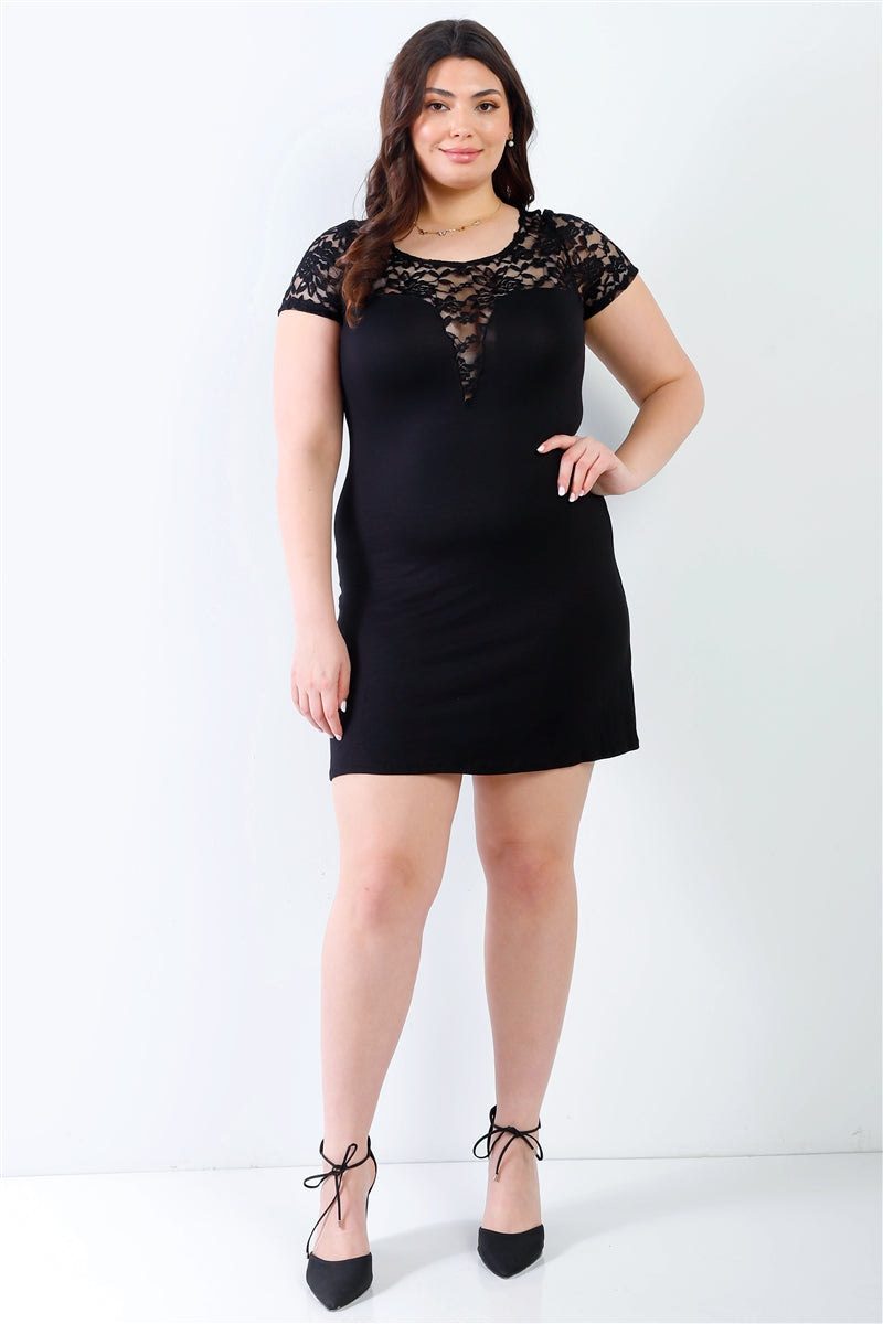 Lace Details Short Sleeve Mini Dress