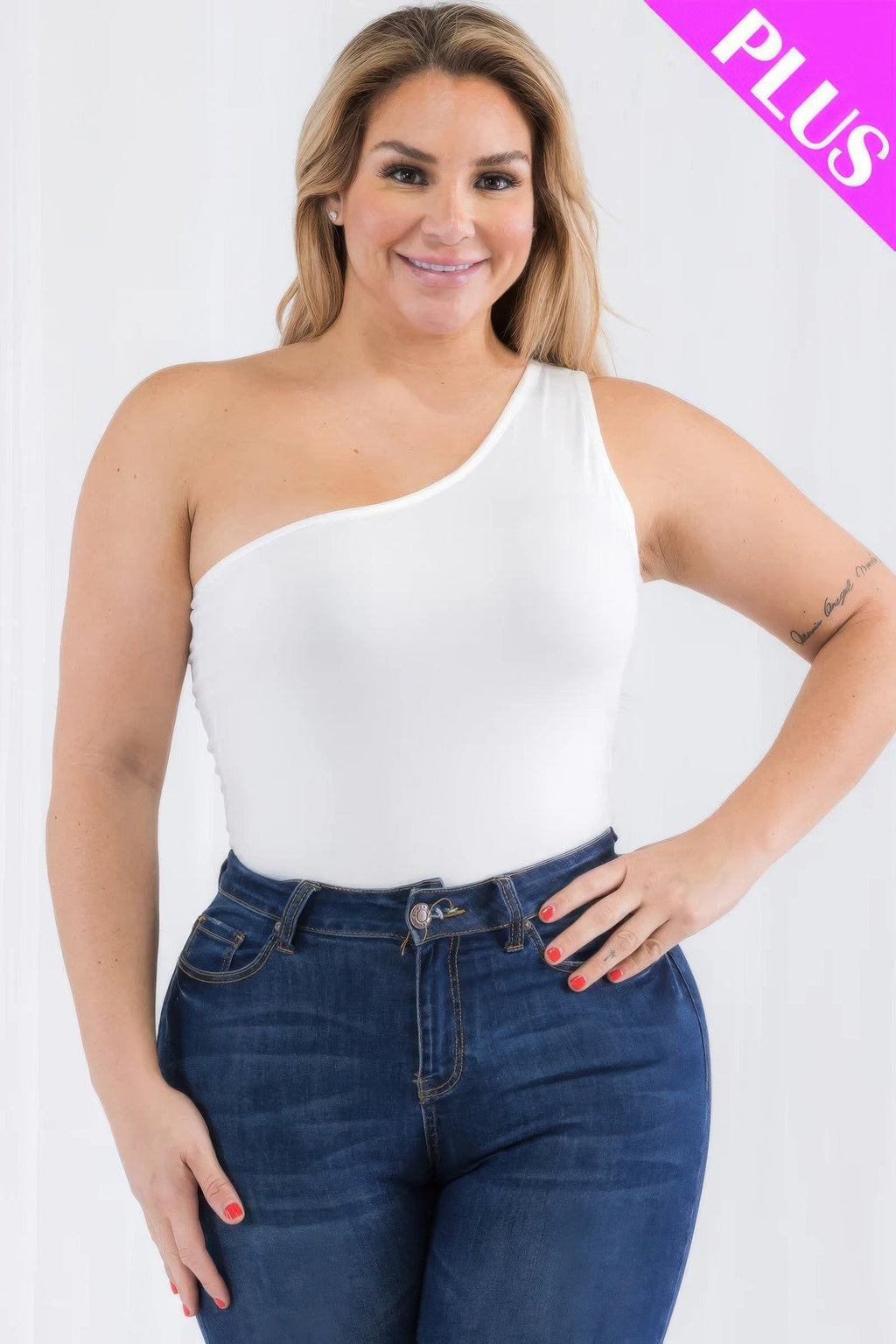 One shoulder solid casual bodysuit
