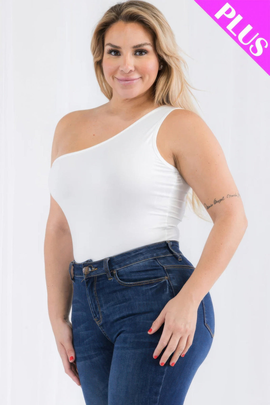 One shoulder solid casual bodysuit