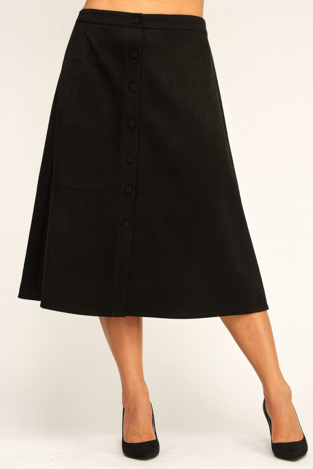 Button-front Faux Suede Aline Midi Skirt