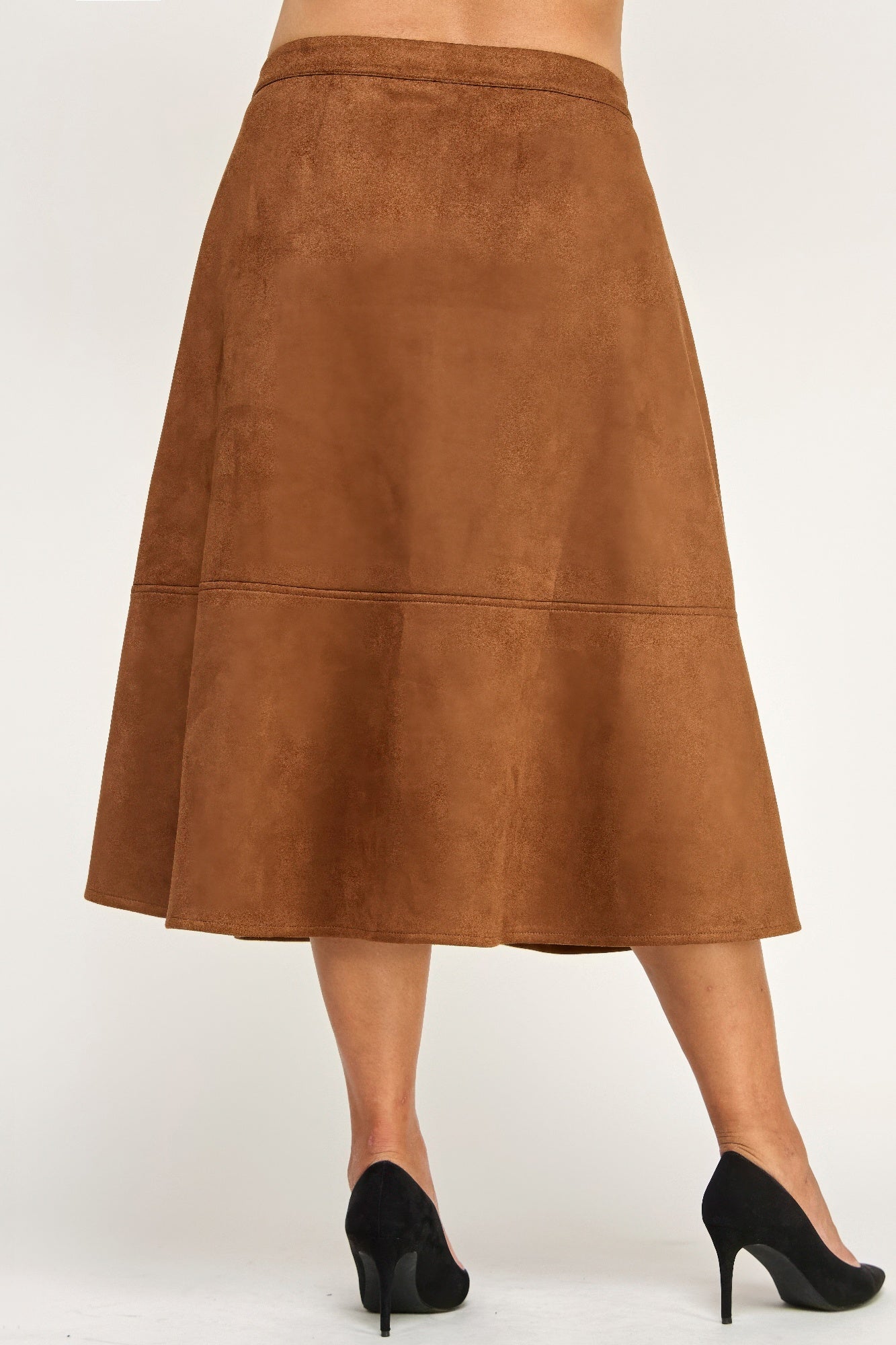 Button-front Faux Suede Aline Midi Skirt