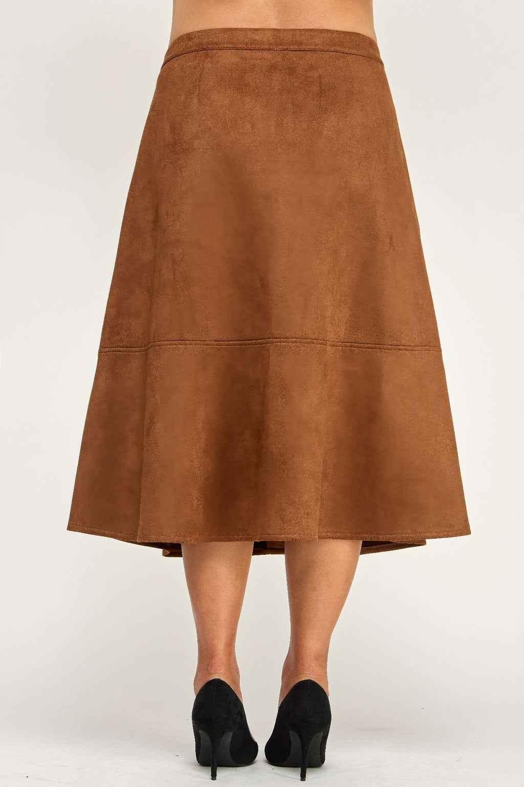 Button-front Faux Suede Aline Midi Skirt