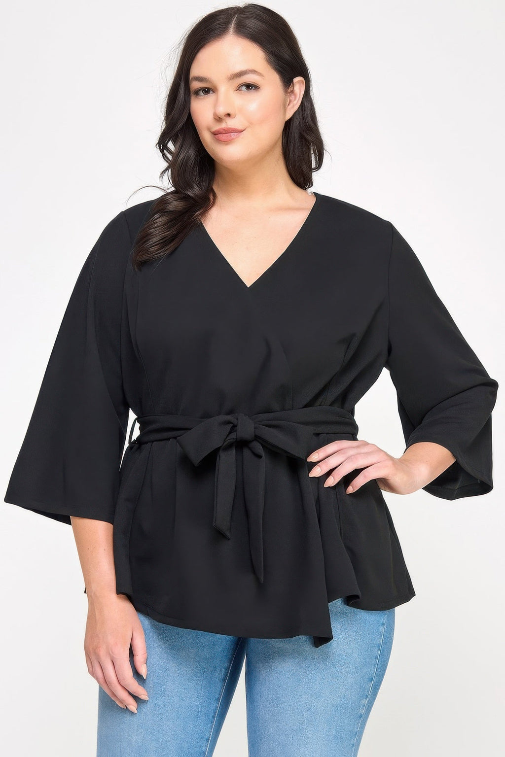 Black Wrap Tie-waist Jacket