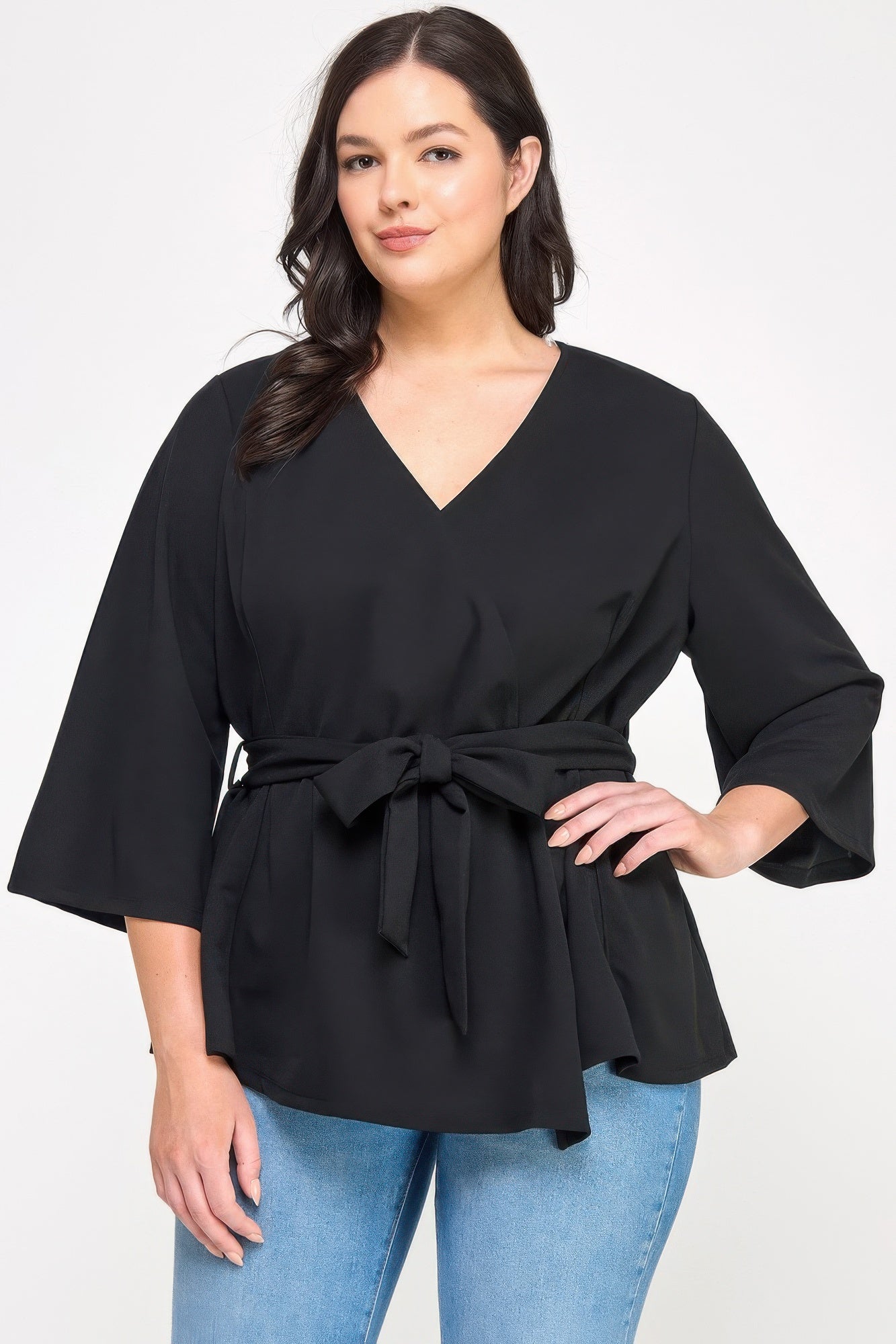 Black Wrap Tie-waist Jacket