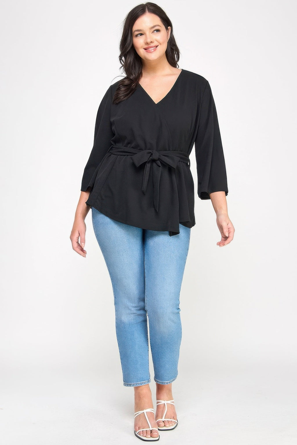 Black Wrap Tie-waist Jacket