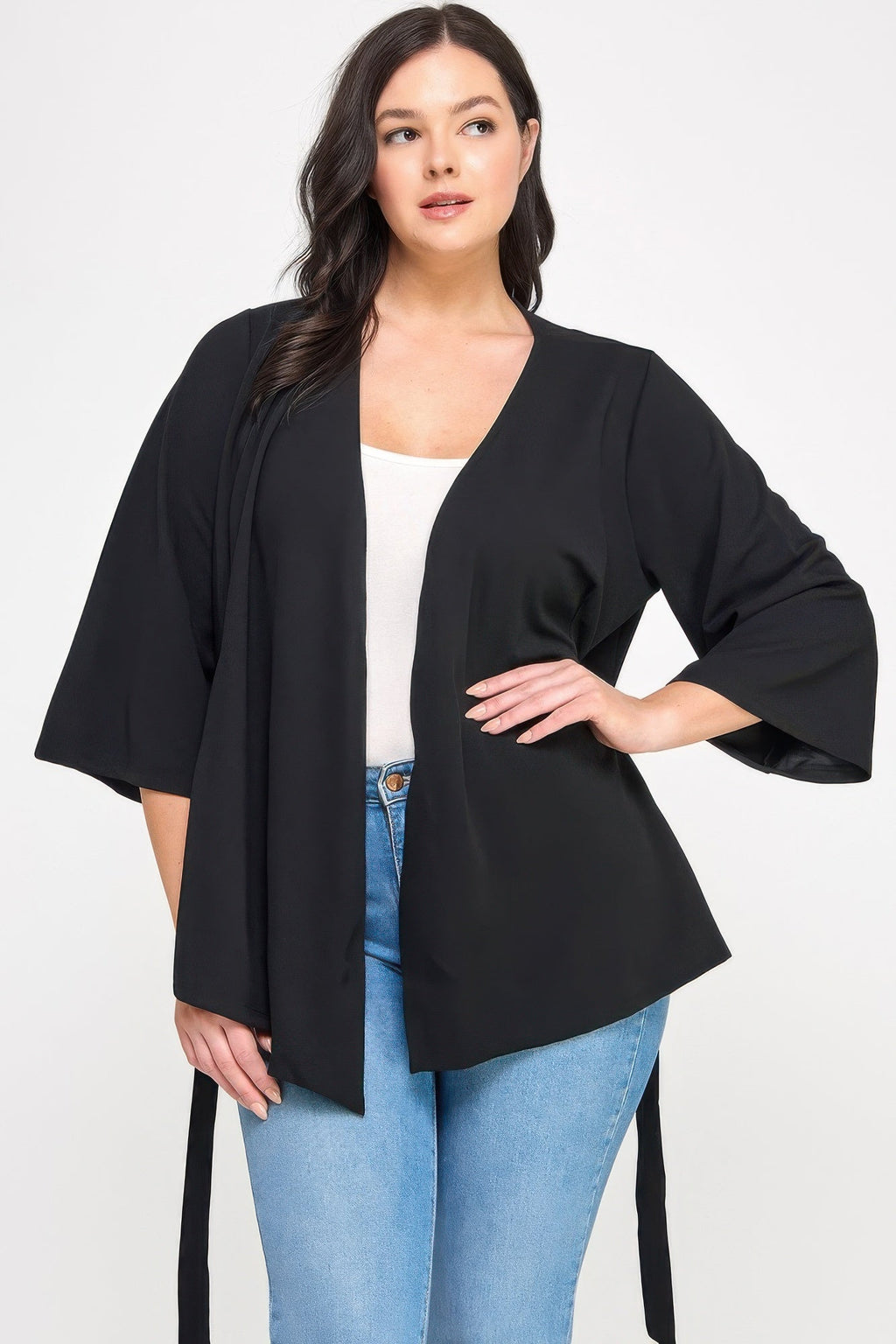 Black Wrap Tie-waist Jacket