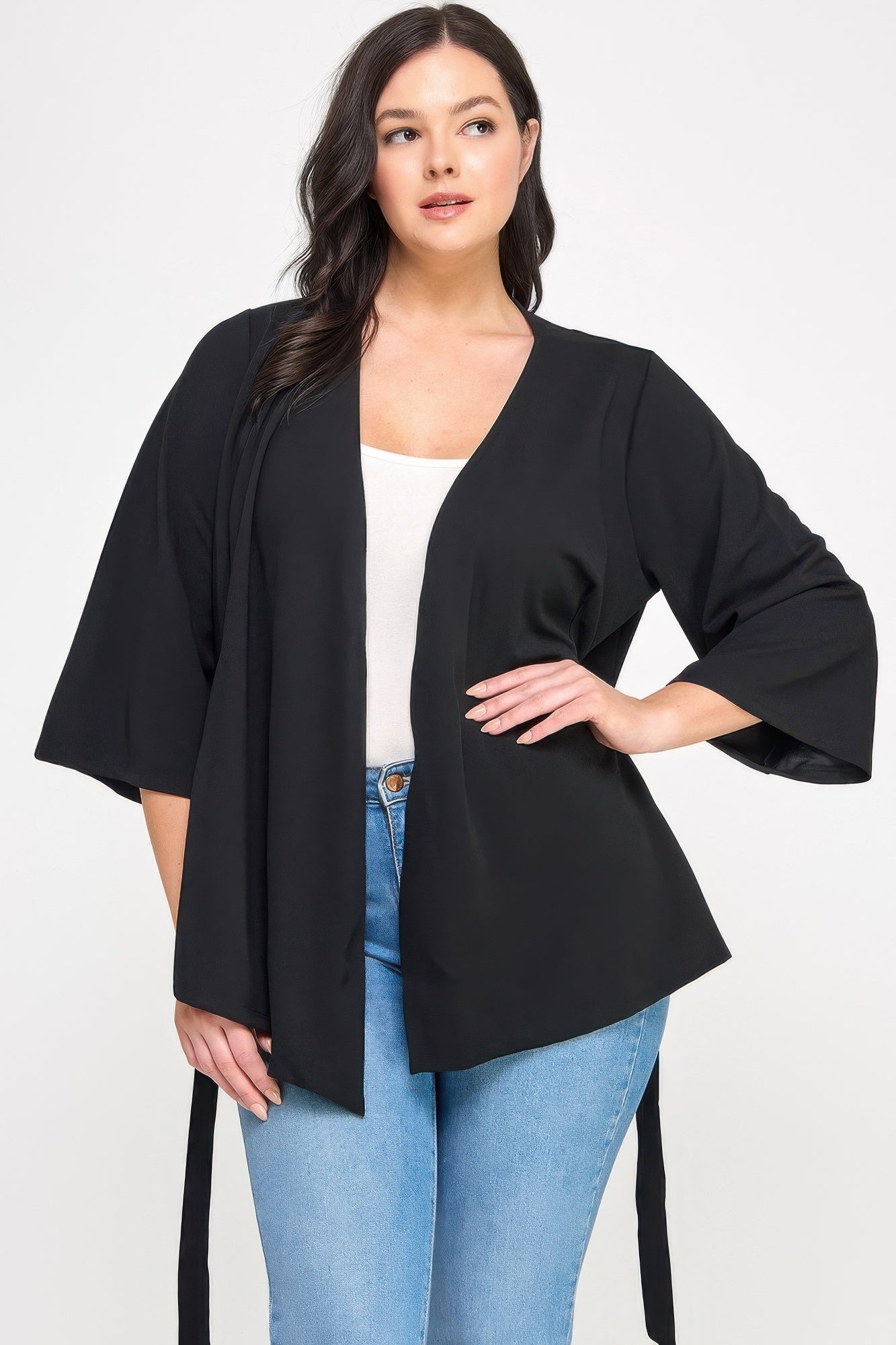Black Wrap Tie-waist Jacket