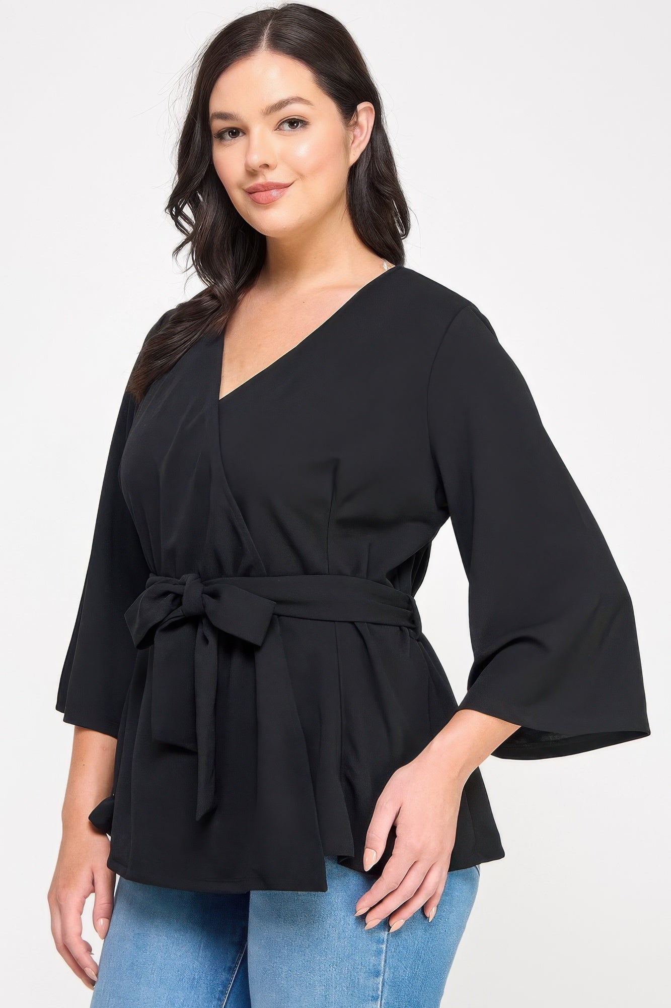 Black Wrap Tie-waist Jacket