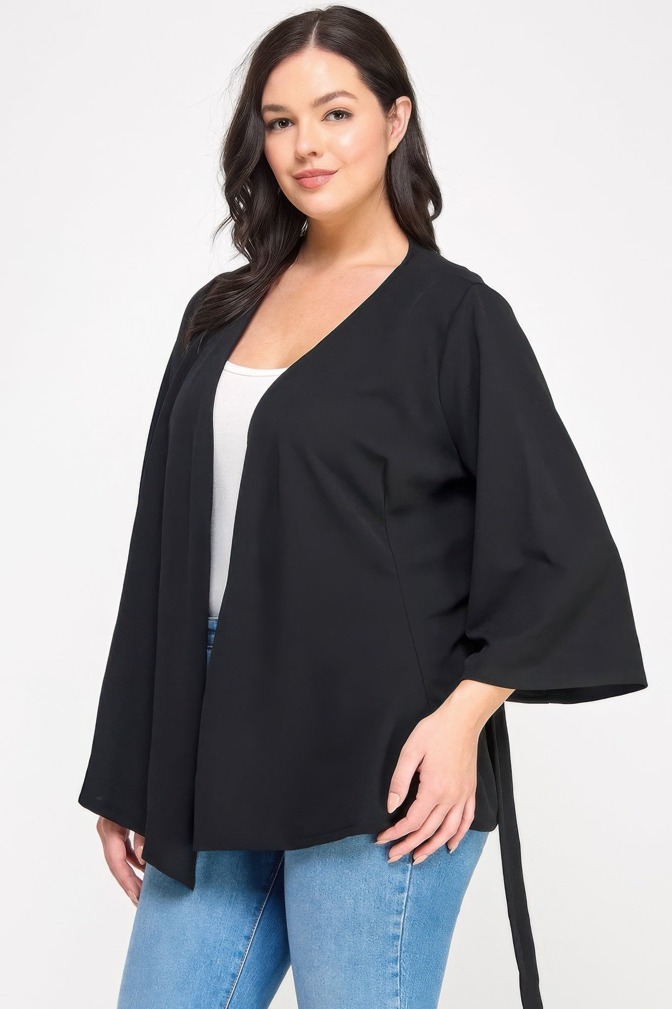 Black Wrap Tie-waist Jacket