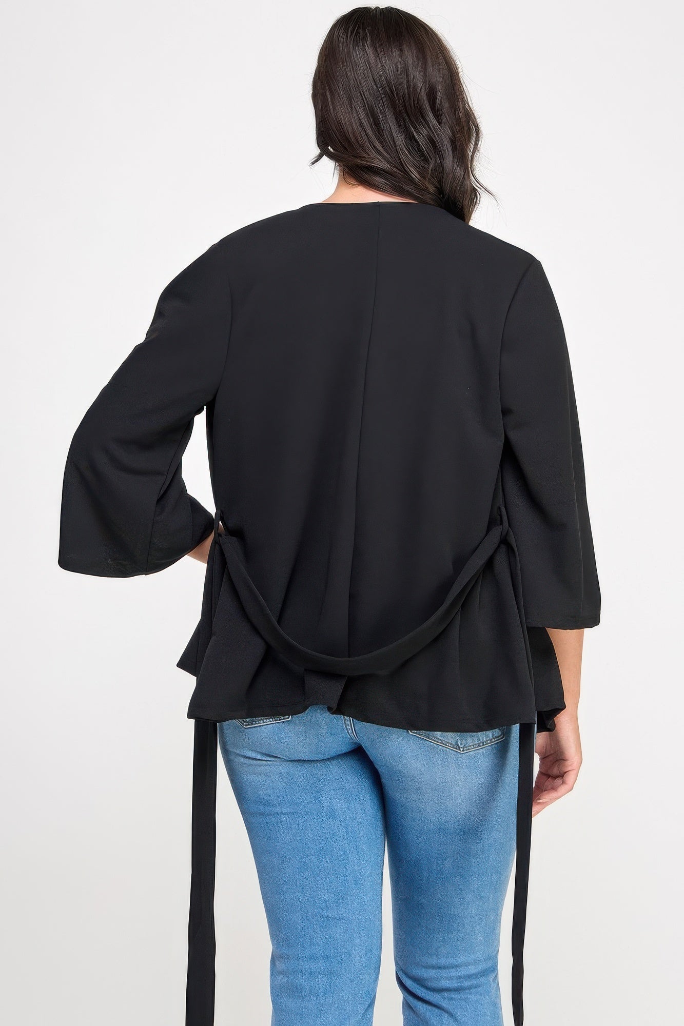 Black Wrap Tie-waist Jacket