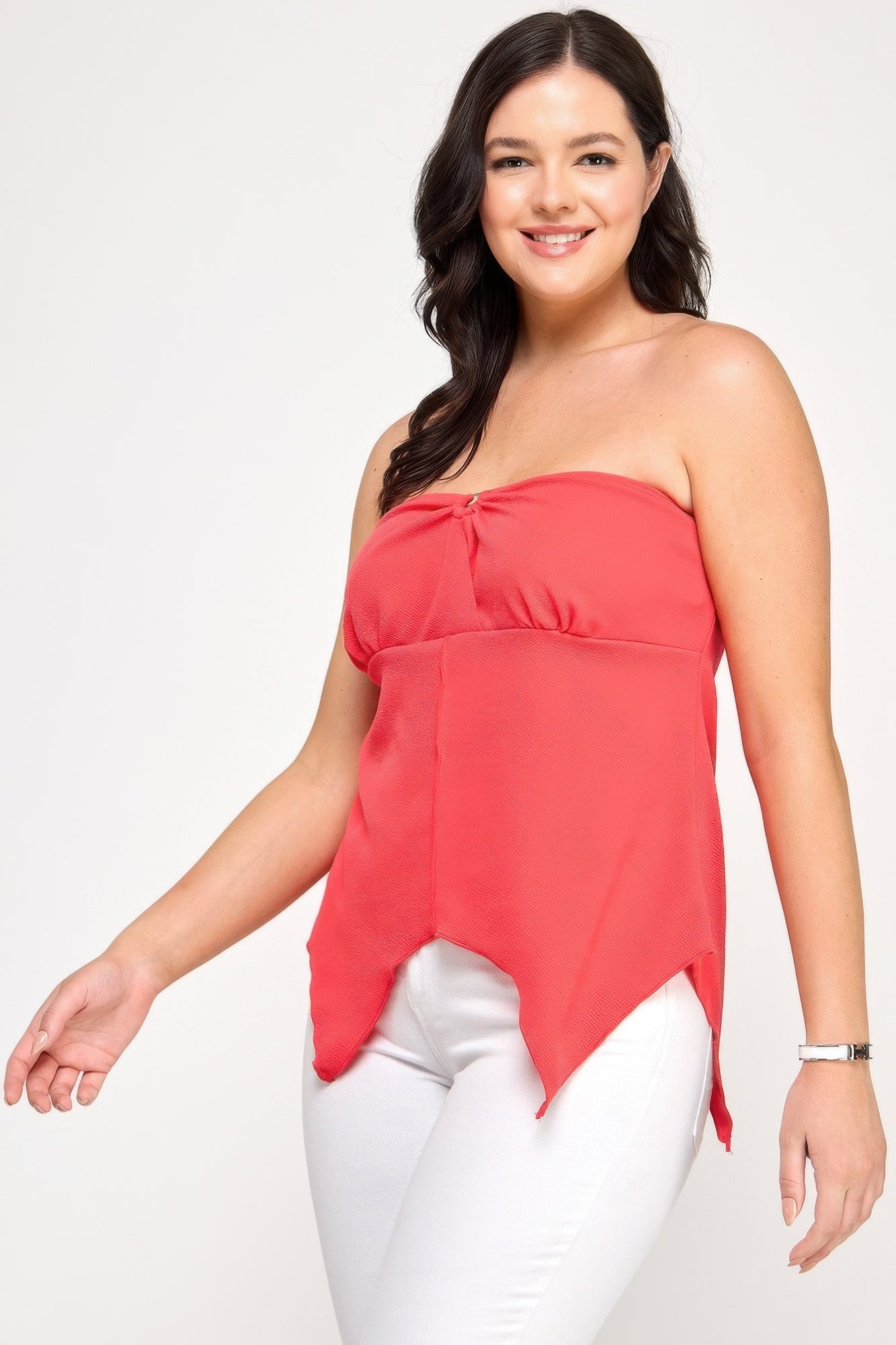 Plus Size Strapless O-ring Asymmetric Top