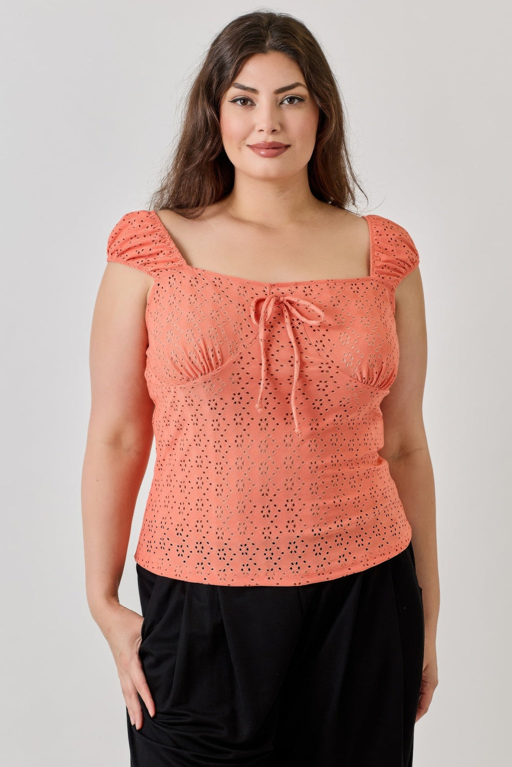 Knit Eyelet Cap Sleeve Top