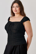 Knit Eyelet Cap Sleeve Top