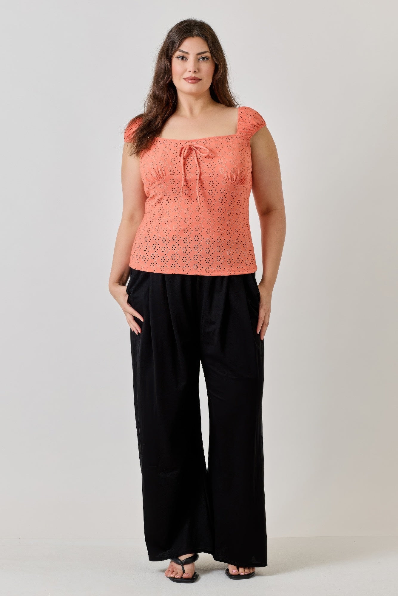 Knit Eyelet Cap Sleeve Top