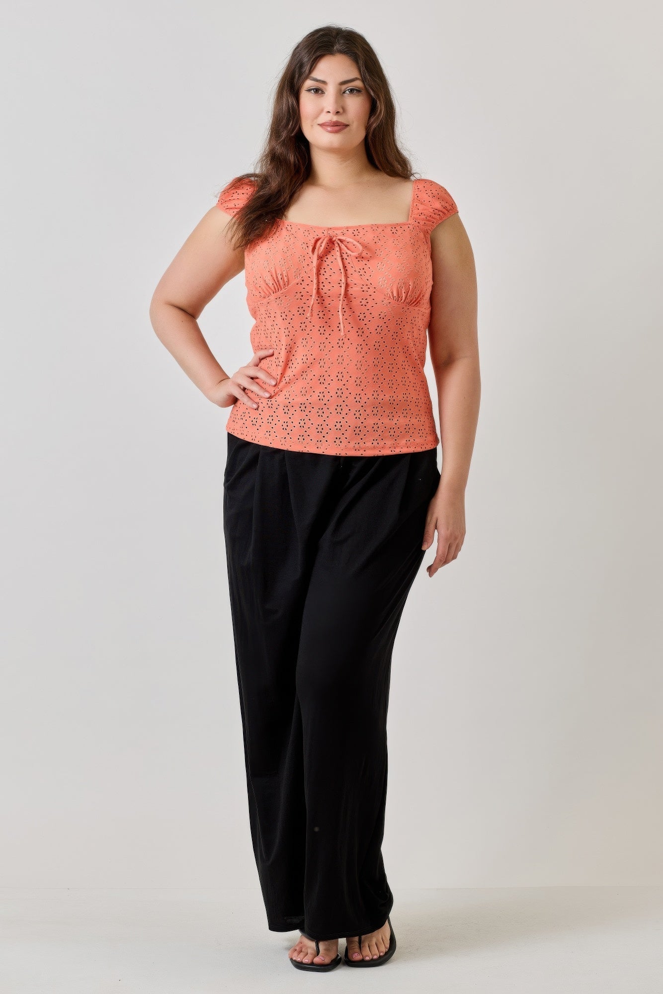 Knit Eyelet Cap Sleeve Top