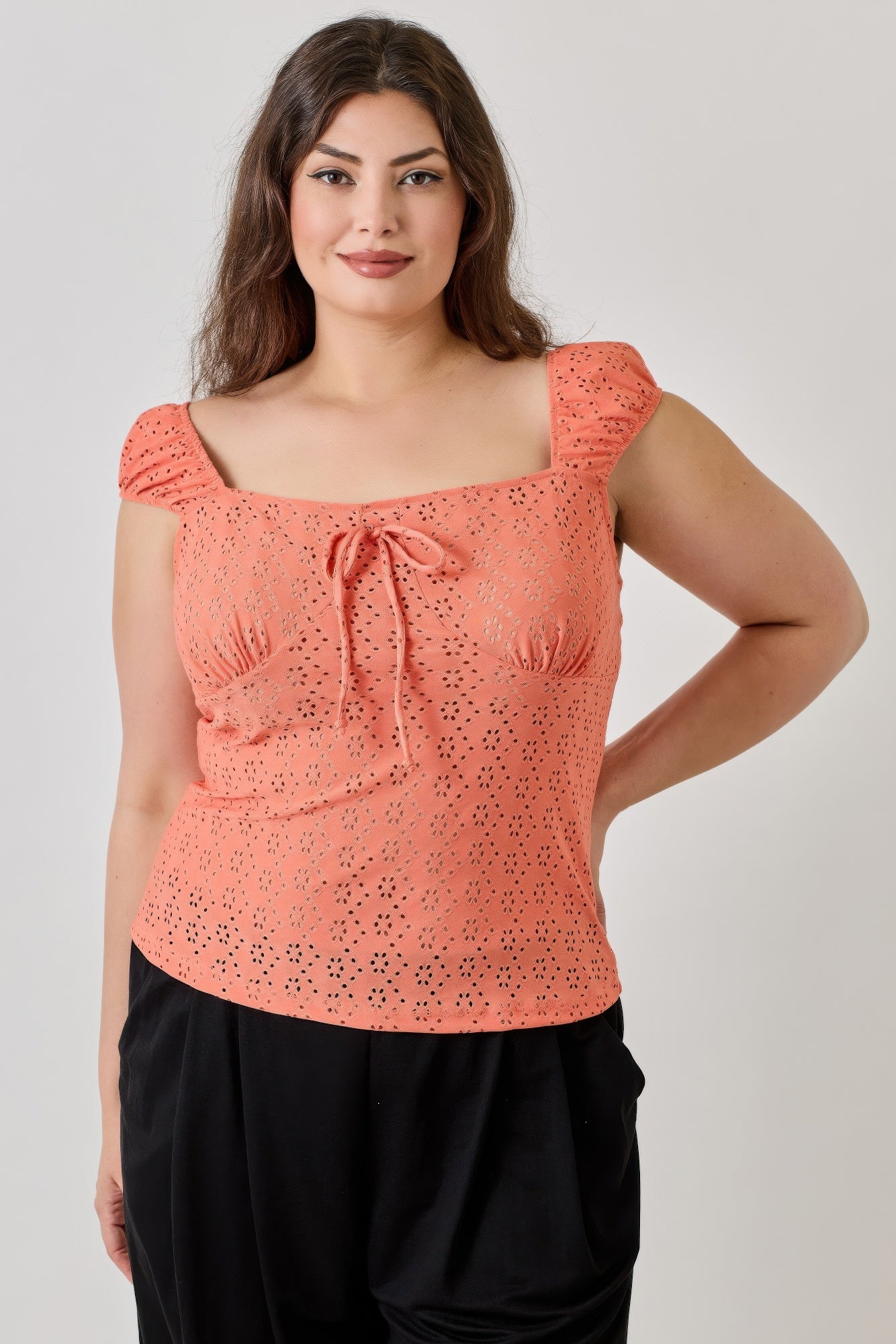 Knit Eyelet Cap Sleeve Top