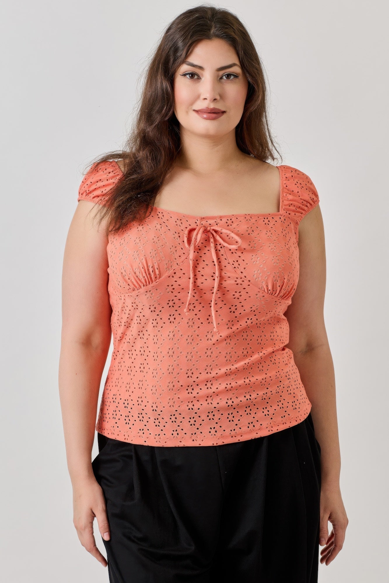 Knit Eyelet Cap Sleeve Top