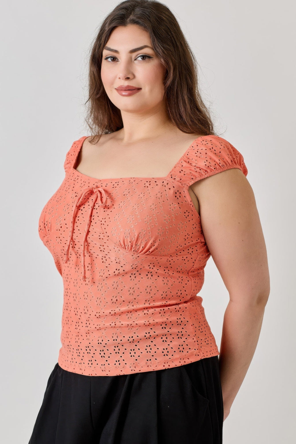 Knit Eyelet Cap Sleeve Top