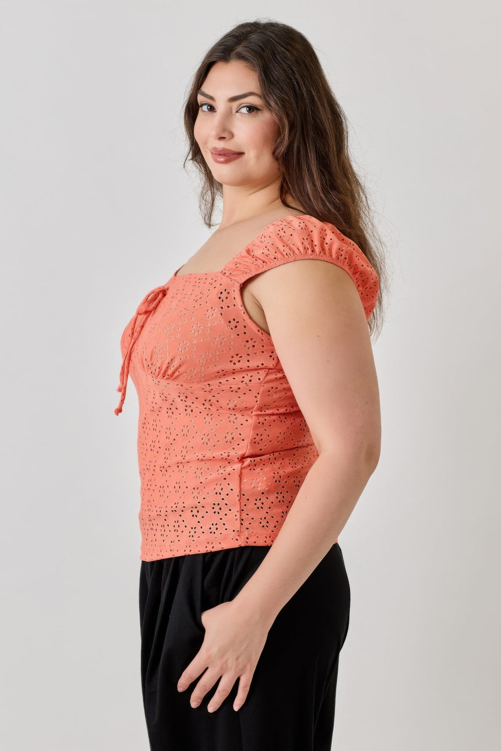 Knit Eyelet Cap Sleeve Top