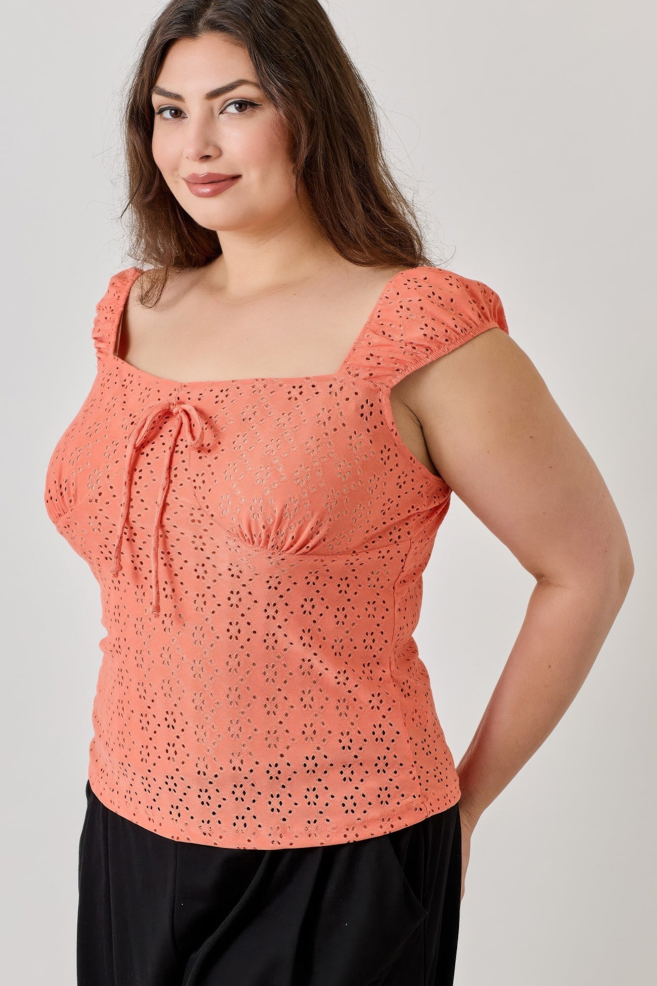 Knit Eyelet Cap Sleeve Top