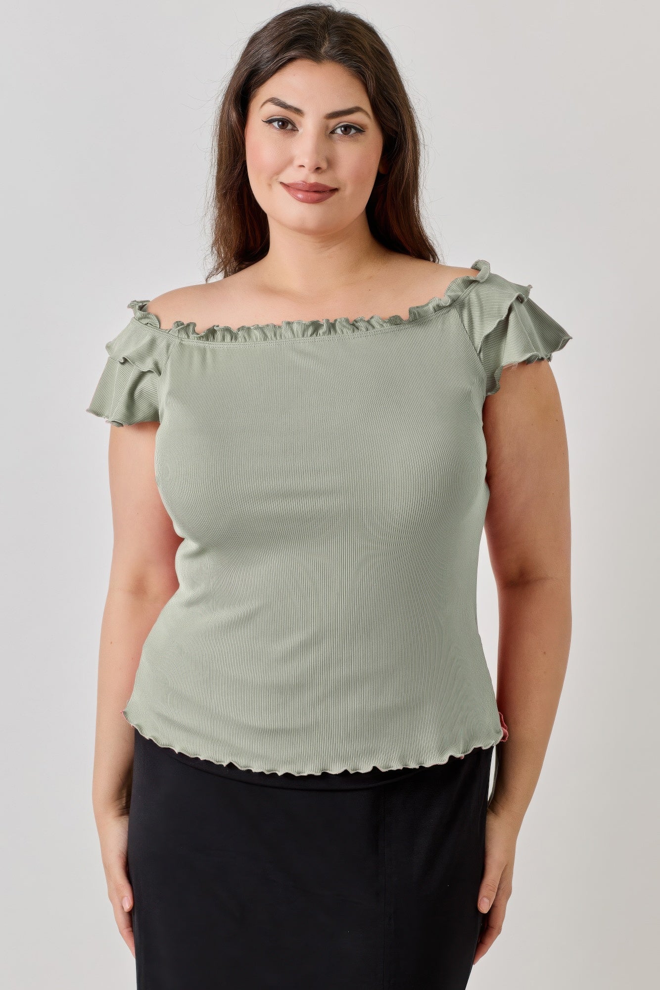 Knit Rib Double Ruffle Top