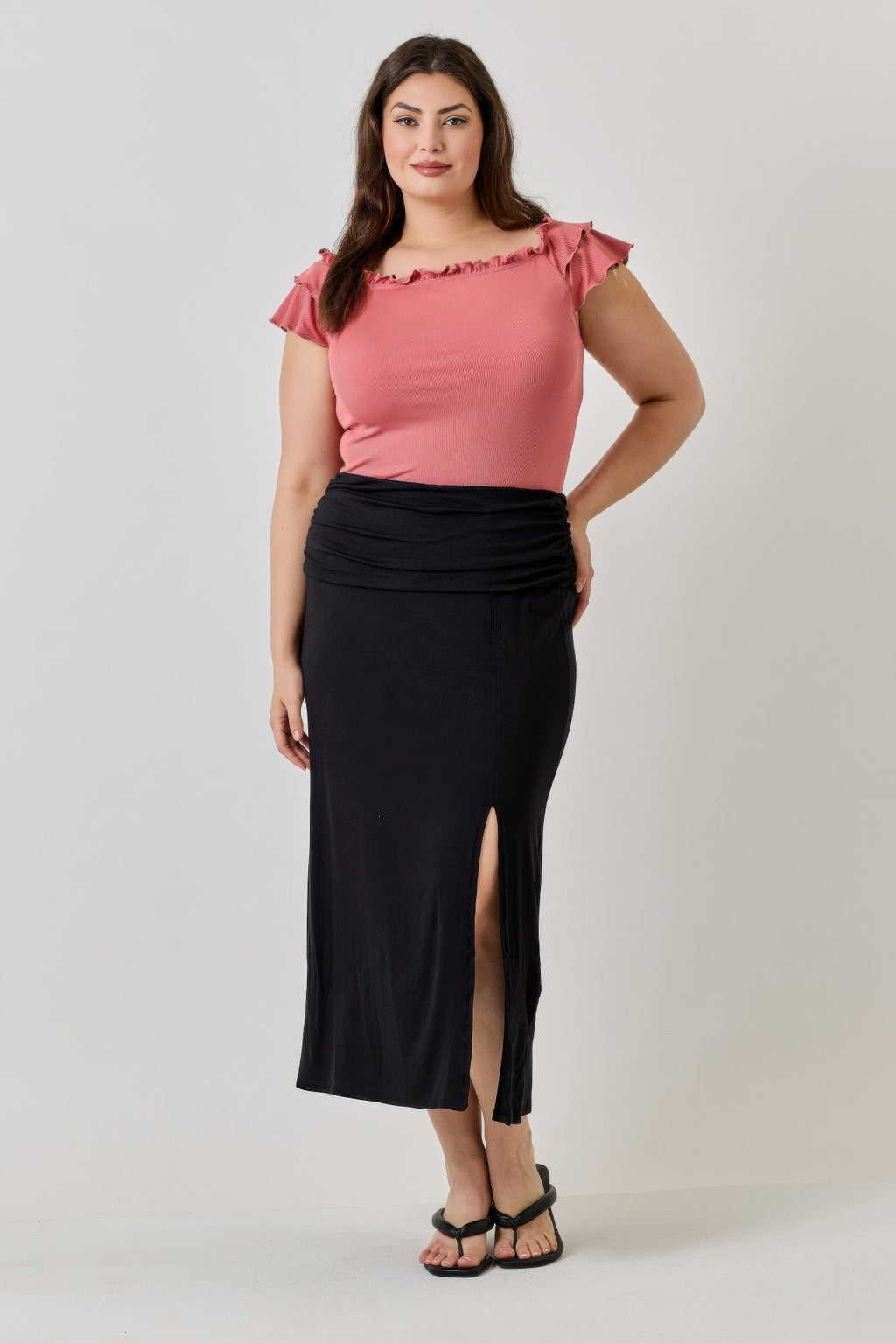 Knit Rib Double Ruffle Top