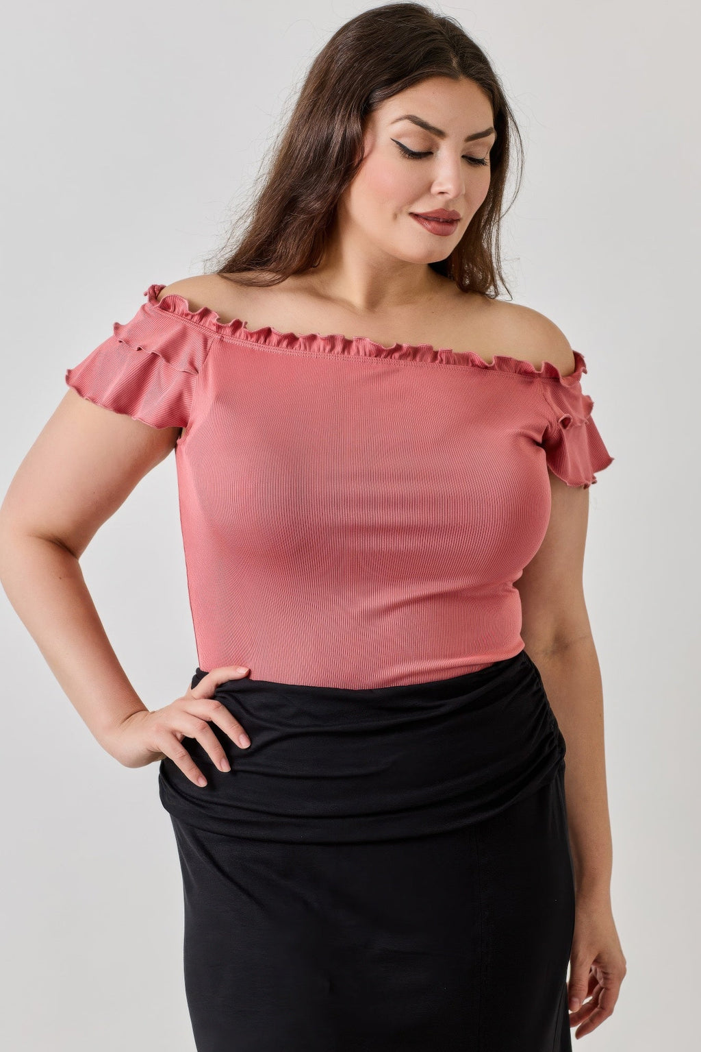 Knit Rib Double Ruffle Top