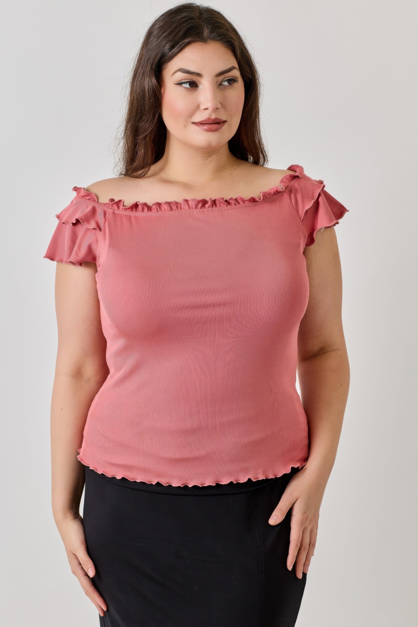 Knit Rib Double Ruffle Top