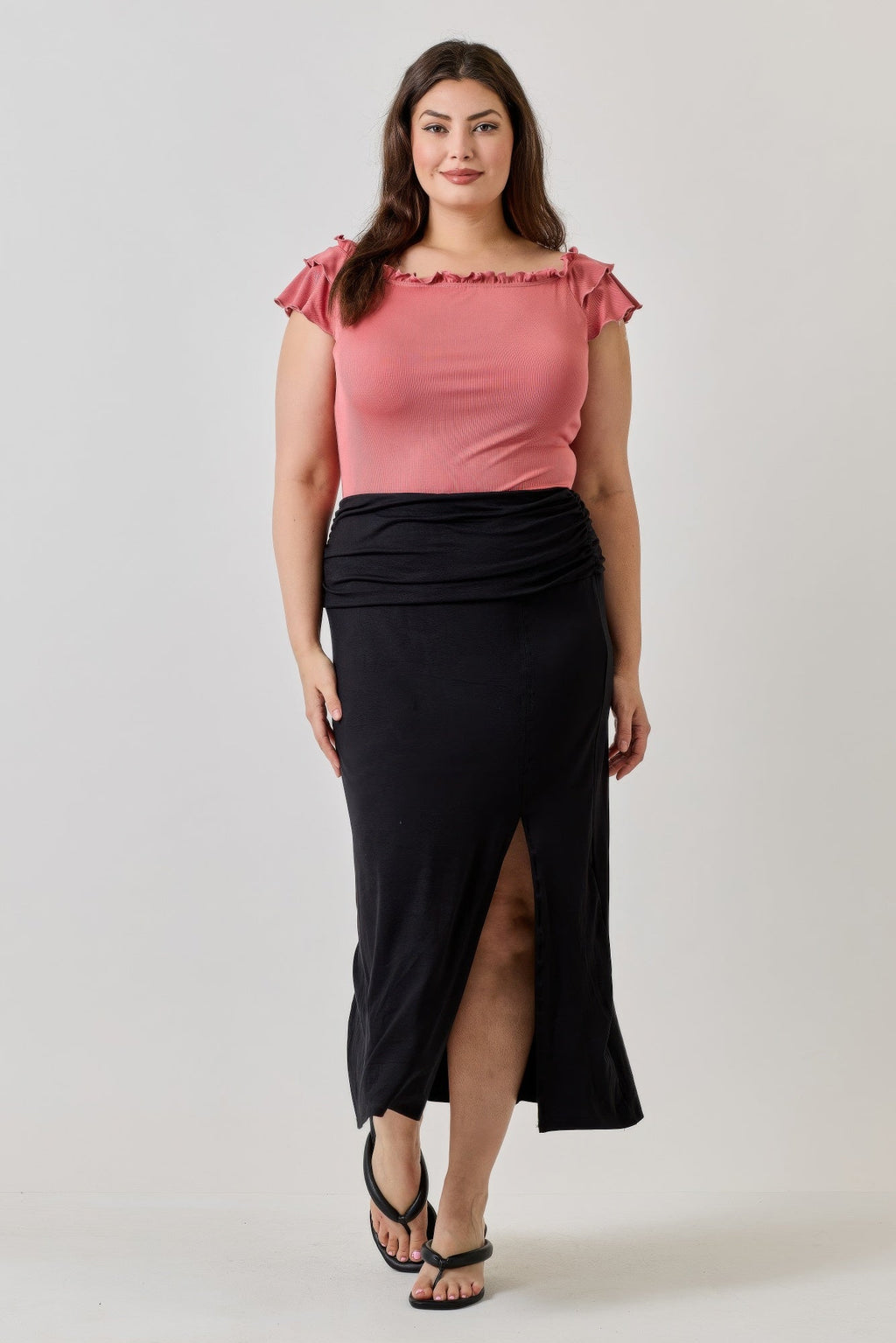 Knit Rib Double Ruffle Top
