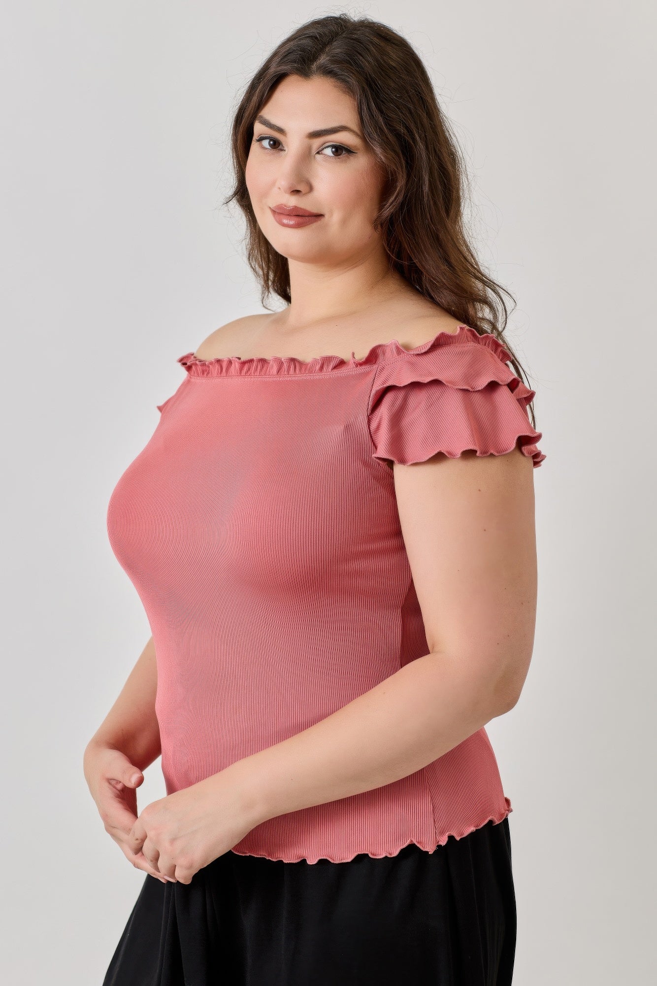 Knit Rib Double Ruffle Top