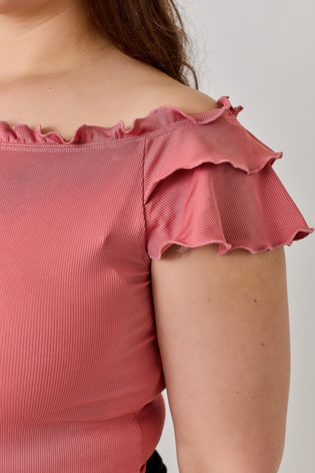 Knit Rib Double Ruffle Top