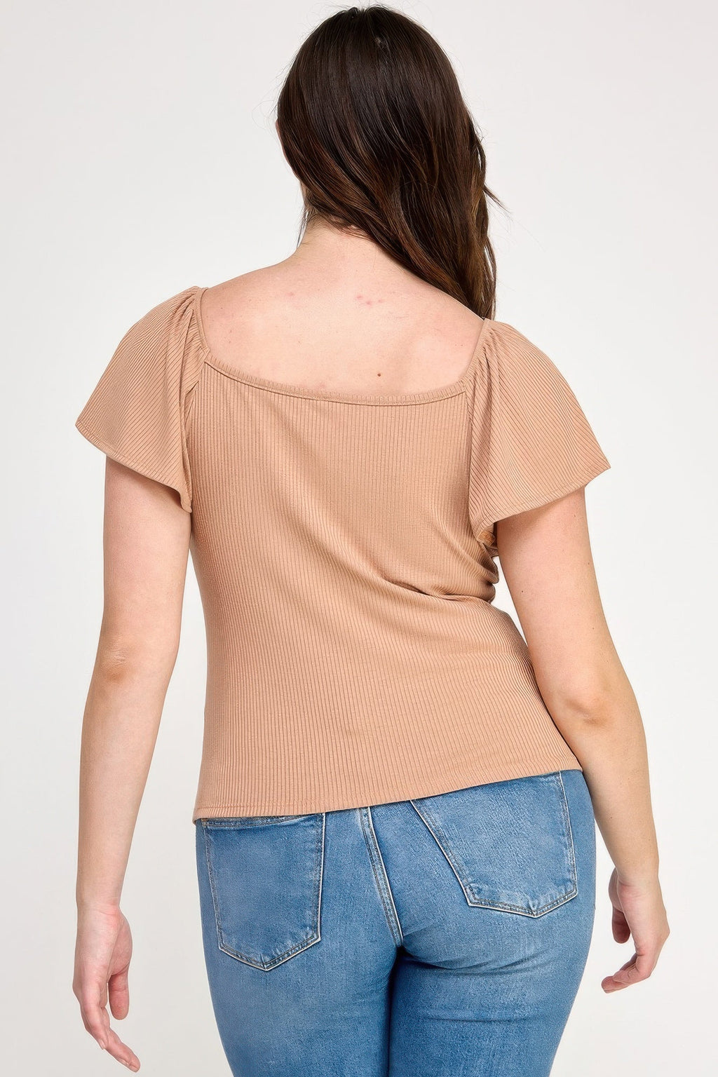 Flare Ss V-neck Knit Rib Top