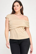 One Shoulder Asymmetric Knit Crepe Top
