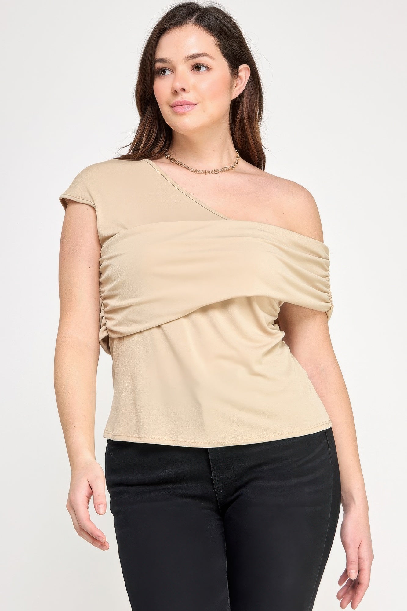 One Shoulder Asymmetric Knit Crepe Top
