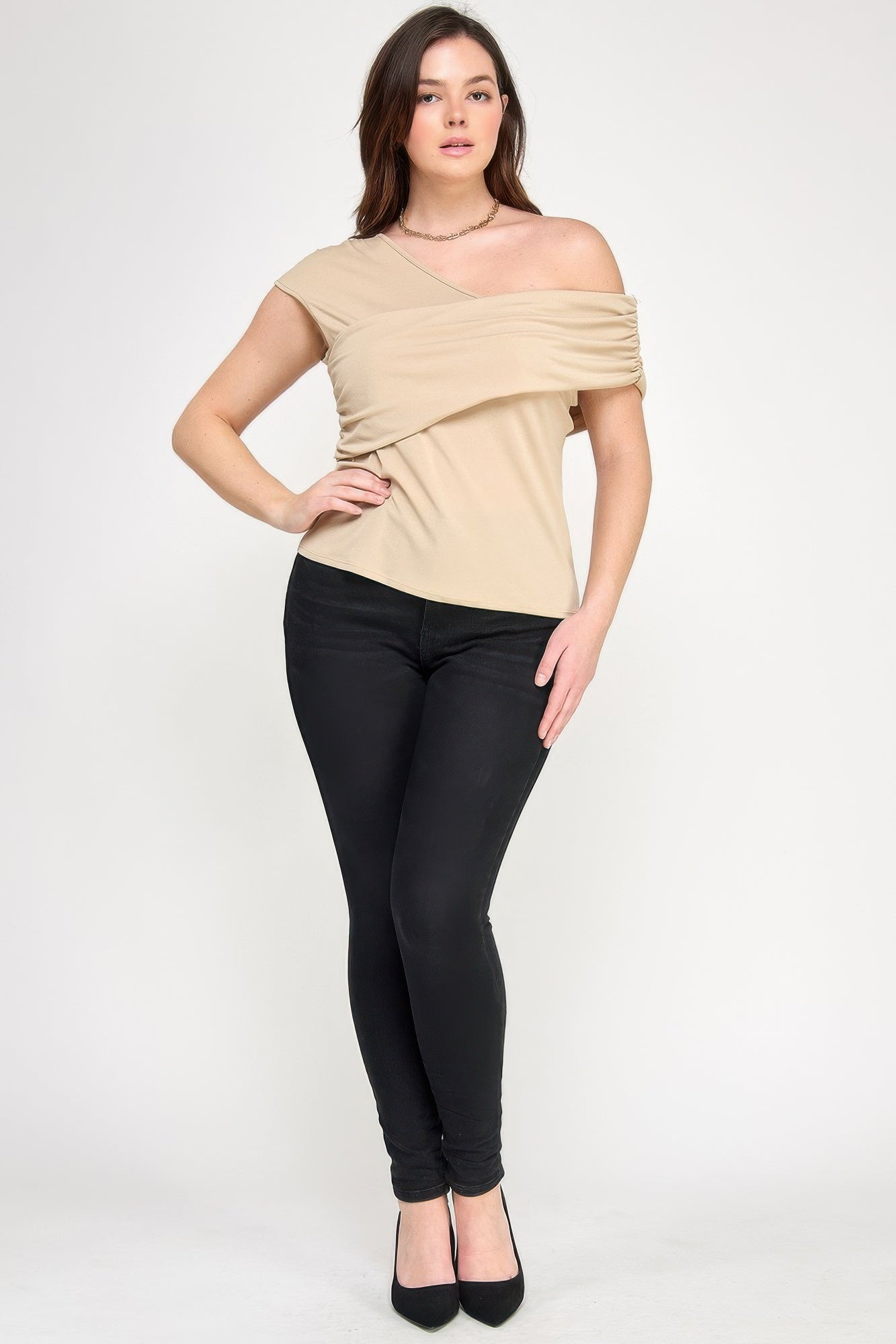 One Shoulder Asymmetric Knit Crepe Top