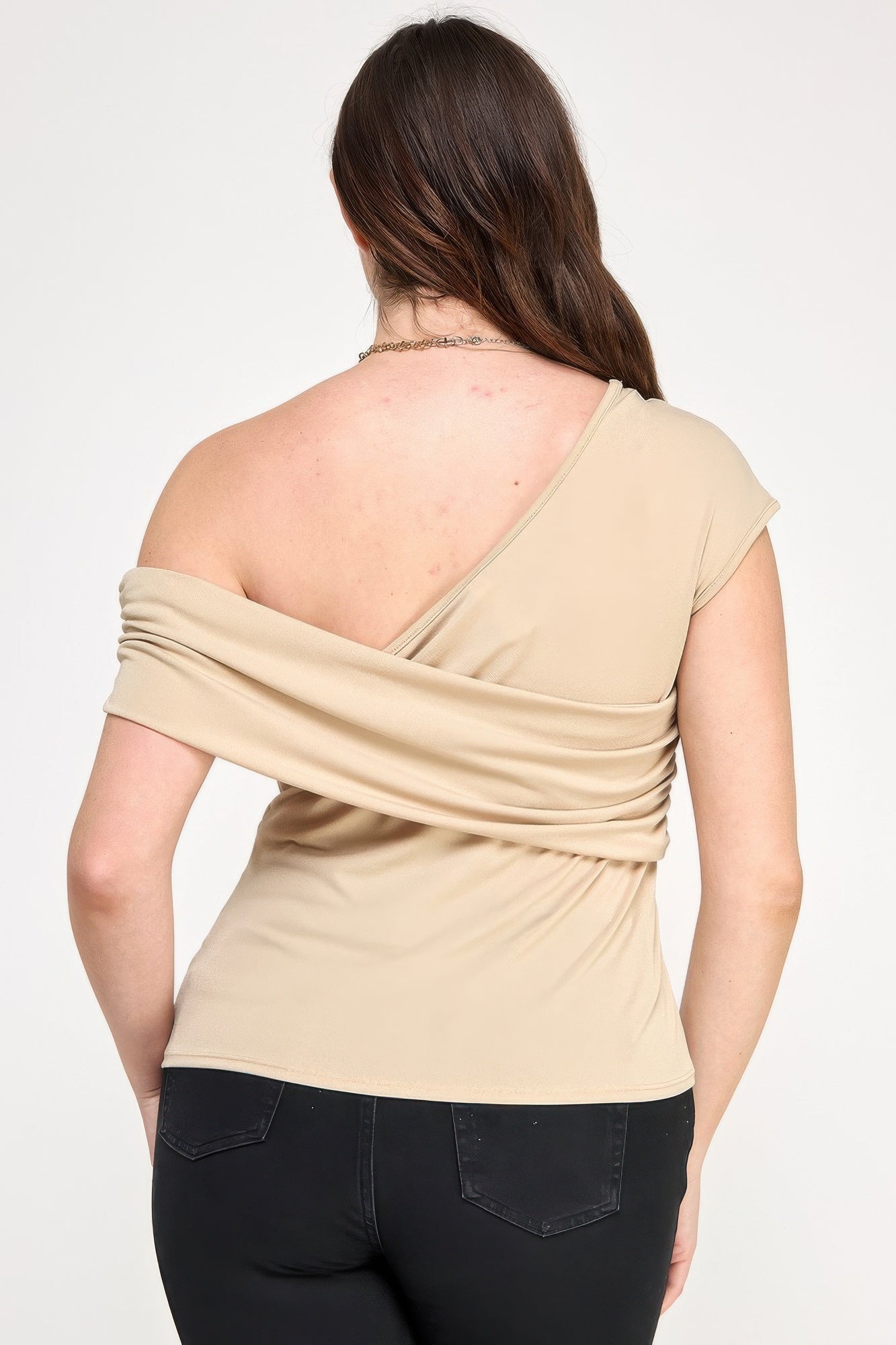 One Shoulder Asymmetric Knit Crepe Top