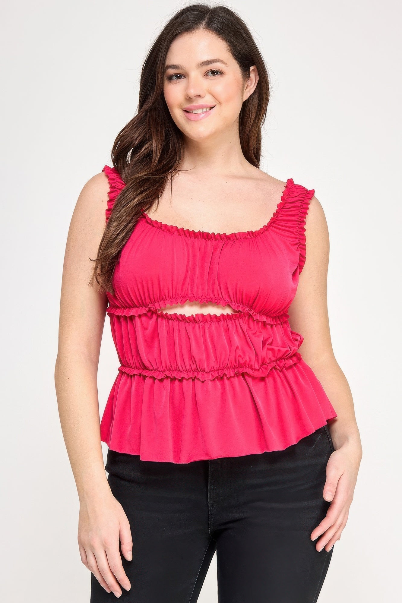 Ruffled Tank With Cut Out