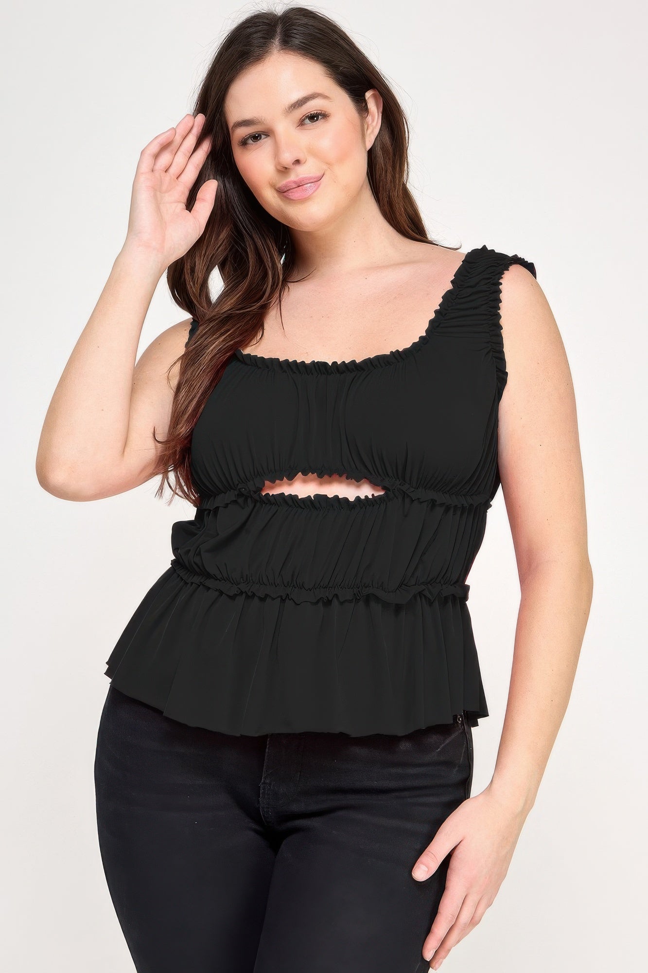 Ruffled Tank With Cut Out