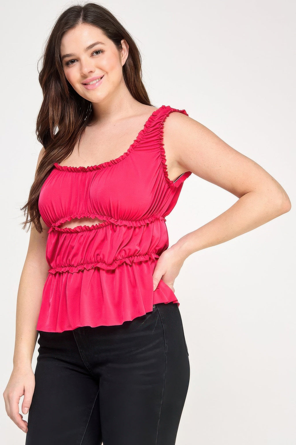 Ruffled Tank With Cut Out