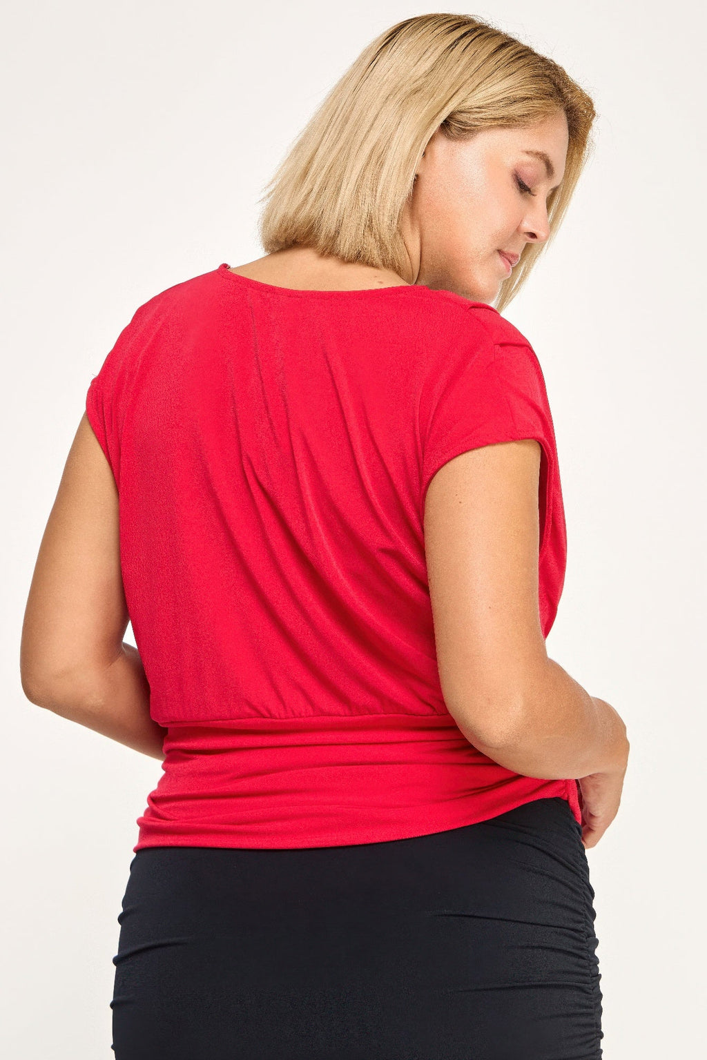 Draped Cowl Neck Cap-sleeve Blouse