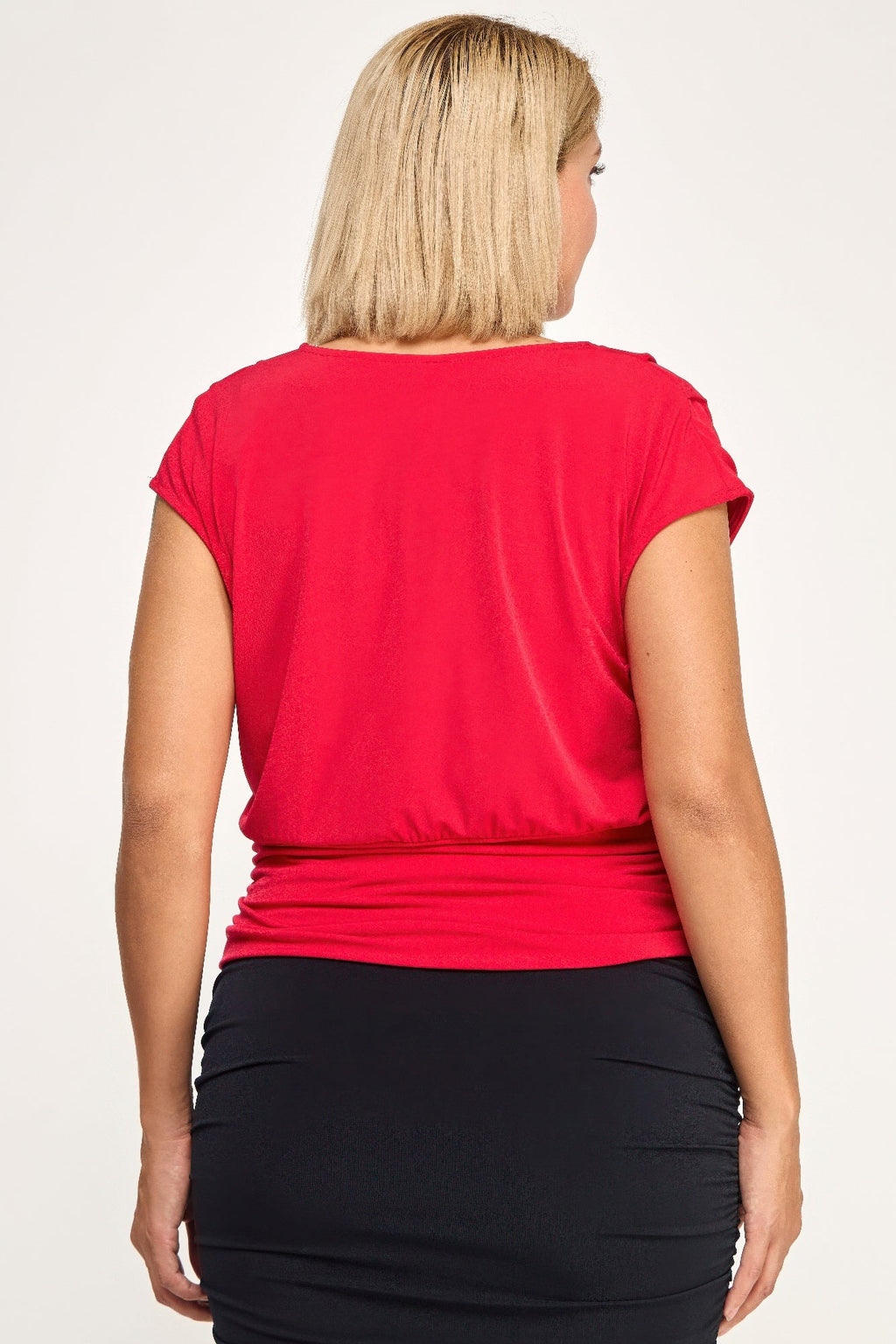 Draped Cowl Neck Cap-sleeve Blouse