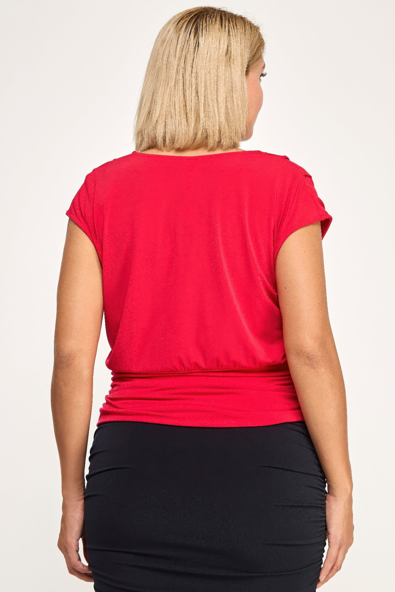Draped Cowl Neck Cap-sleeve Blouse