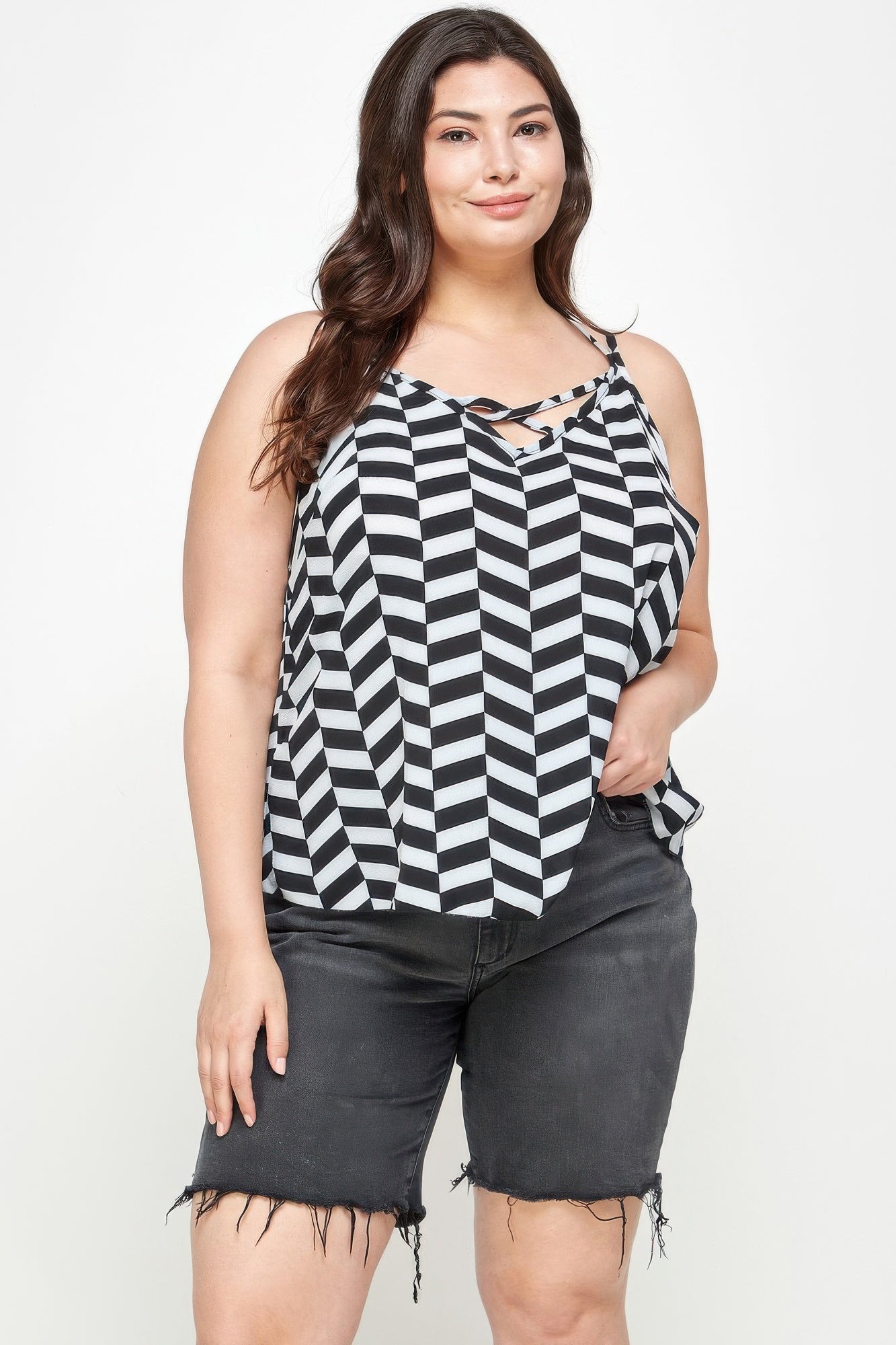 Geometric Top With Double Spaghetti Strap