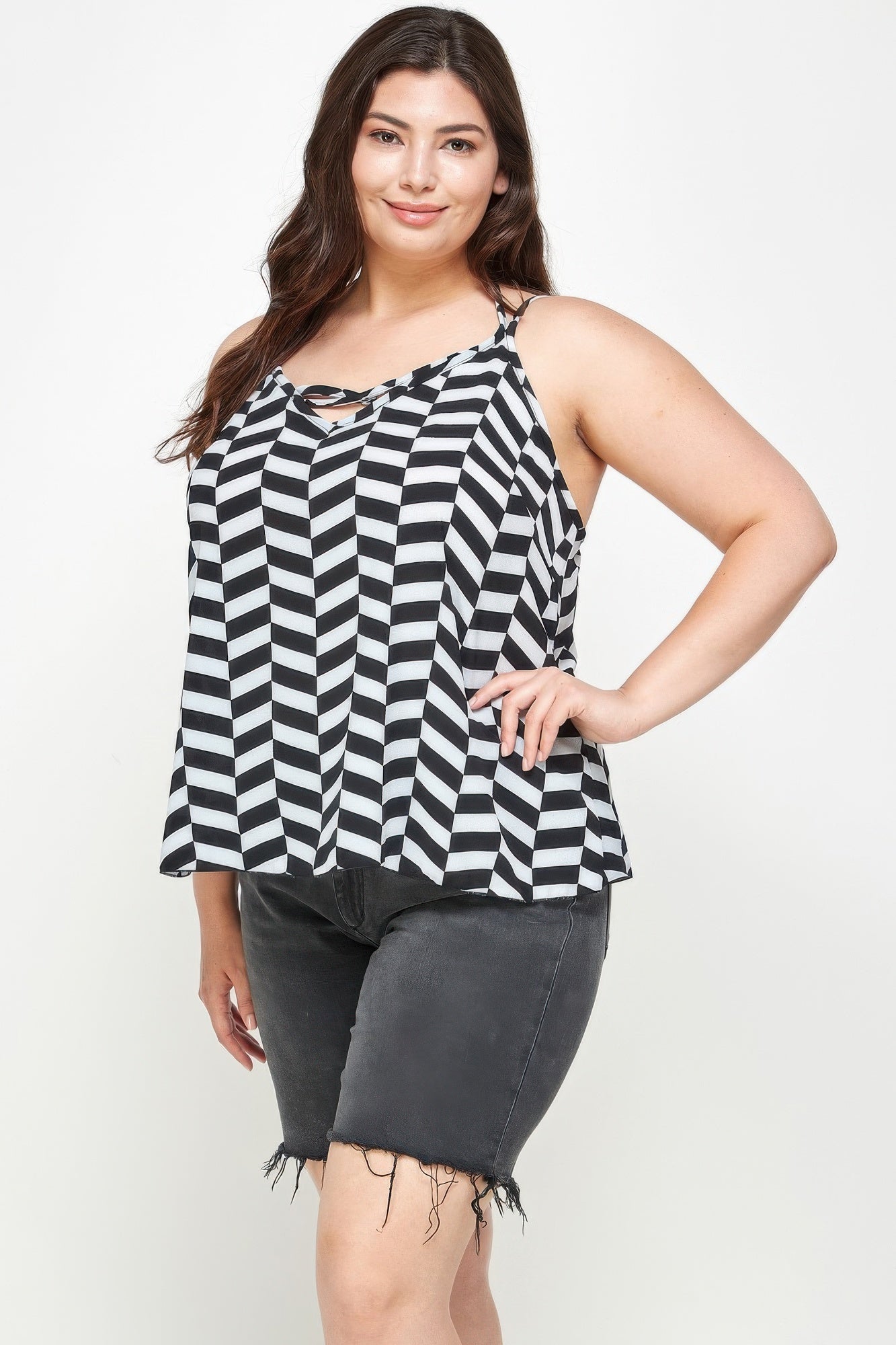 Geometric Top With Double Spaghetti Strap